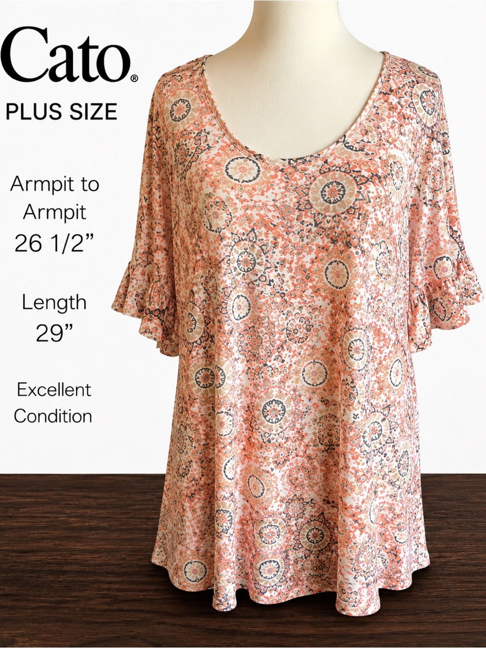 Cato 18/20W Boho Floral Paisley Knit Top Dolman Sleeve Plus Size